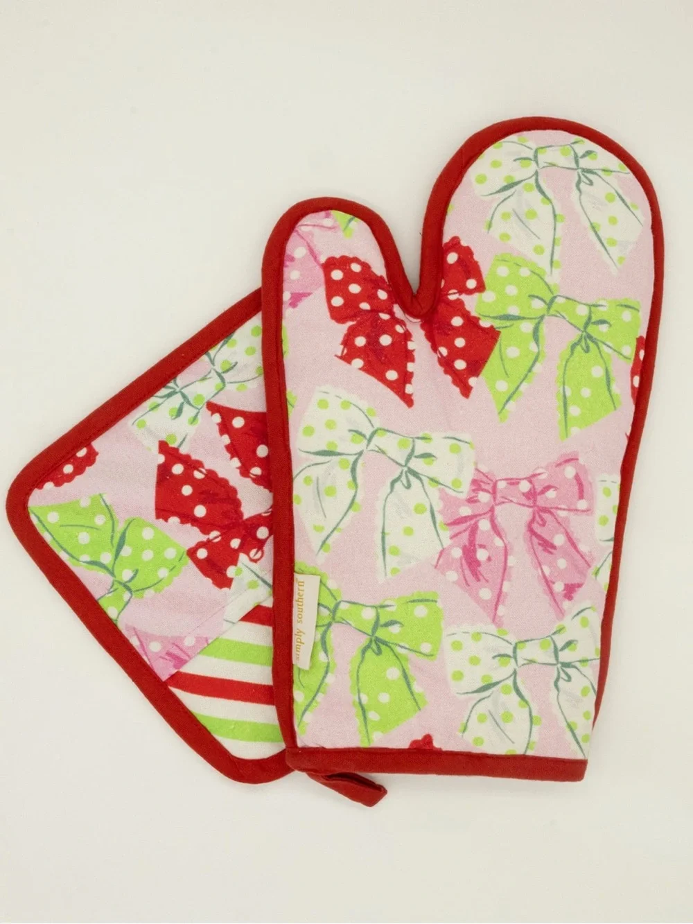 Simply Southern Dots Oven Mitt & Potholder Set CHRISTMAS BOWS KITCHEN MITT & POT